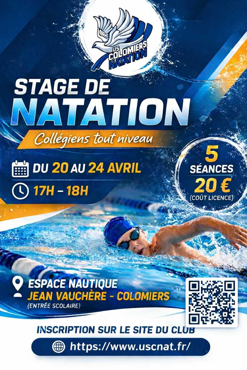 Stage découverte natation pour les collégiens – Vacances de printemps 2026