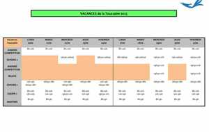 Planning des vacances pour les groupes compétitions