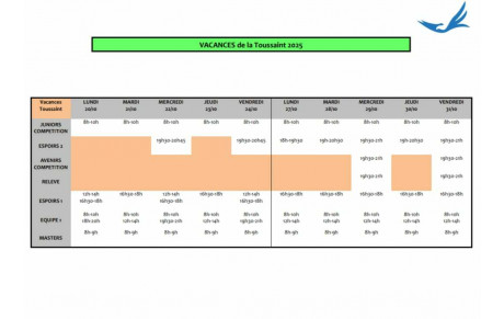 Planning des vacances pour les groupes compétitions